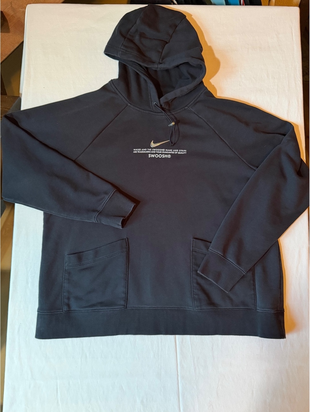 Women’s 1X Nike Black Pullover Hoodie with Swoosh Logo and Text